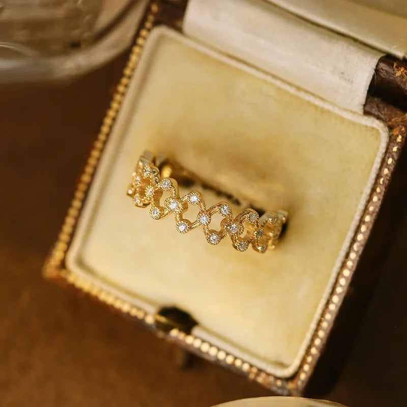 Emotional Factory 925 Sterling Silver 14K Gold Plated Lace Sparkling Micro-Paved Zircon Ring