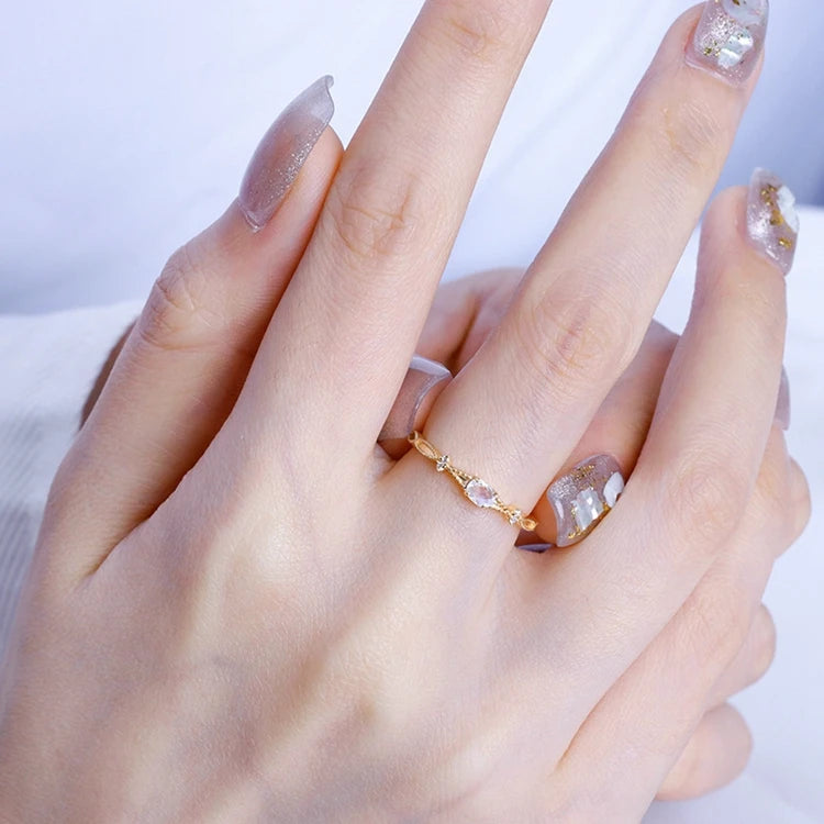 925 Sterling Silver 14K Gold Plated Gemstone Zircon Natural Moonstone Slim Ring