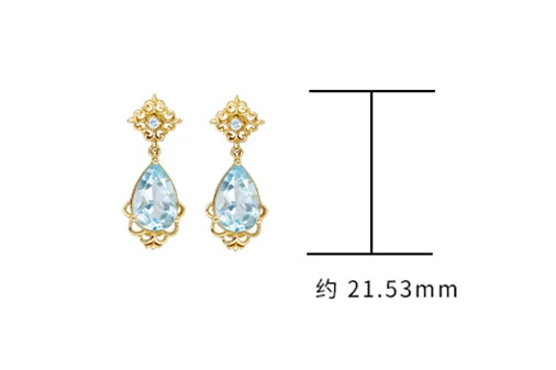925 Sterling Silver 14K Gold Plated Gemstone French Vintage Court Style Drop Sky Blue Topaz Earrings