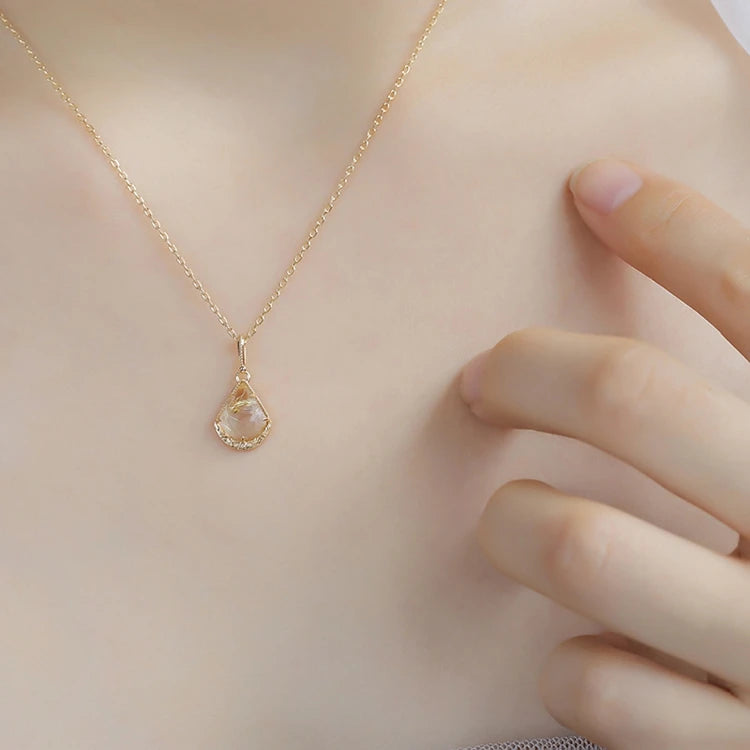 925 Sterling Silver 14K Gold Plated Gemstone Series Vintage Rose Cut Water Droplets Blonde Crystal Pendant