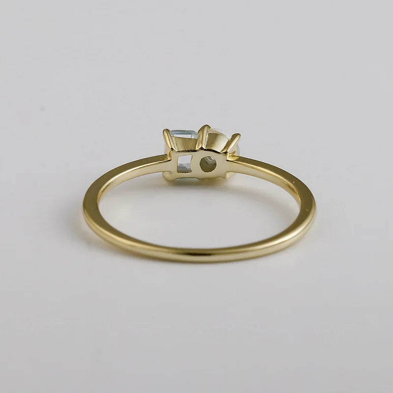 Emotional Factory 925 Sterling Silver 14K Gold Plated Gemstone Rock Crystal Geometric Design Sky Blue Topaz Ring