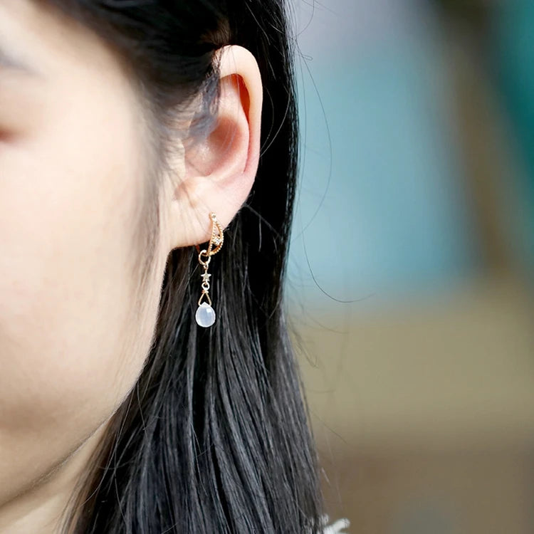 EmotiEmotional Factory 925 Sterling Silver 14K Gold Plated Gemstone White Chalcedony Premium ZIRCON Star Pendant Earrings