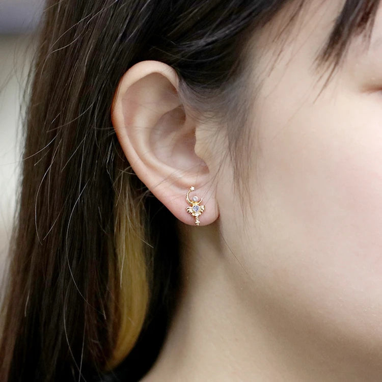 Emotional Factory 925 Sterling Silver 14K Gold Plated Gemstone Tanzanite Discoloration Zircon Magic Wand Shaped Earrings