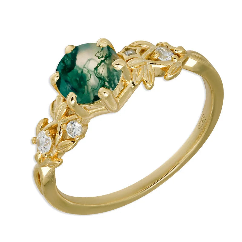 Emotional 925 Sterling Silver Gold Gemstone Fashion Jewelry Aquamarine Pearl Citrine Emerald Sapphire Moss Agate Rings