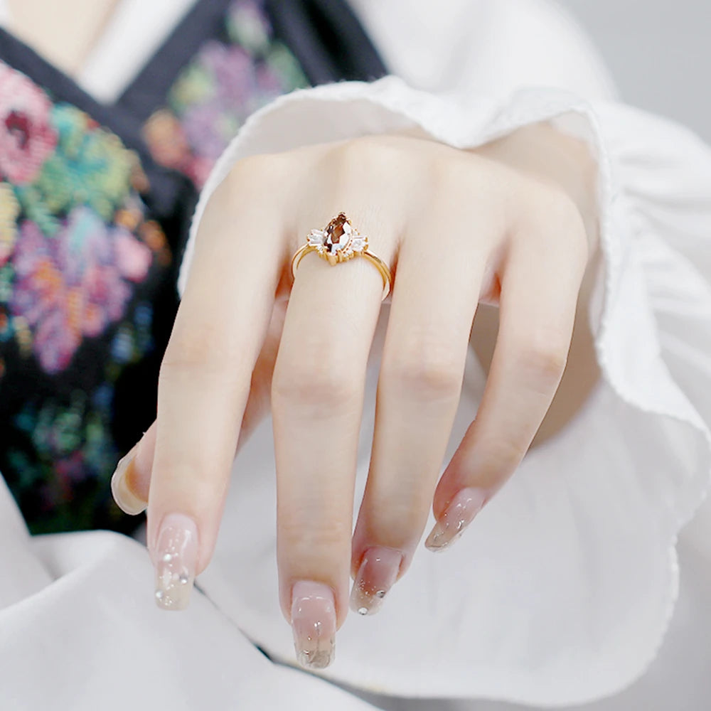 Emotional Factory Jewelry 925 Sterling Silver 14K Gold Plated Gemstone Series Citrine Zircon Butterfly Shape Ring