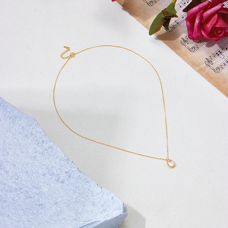 Emotional Factory 925 Sterling Silver 14K Gold Plated Gemstone 8Mm Stone Rectangle Pink Crystal Necklace