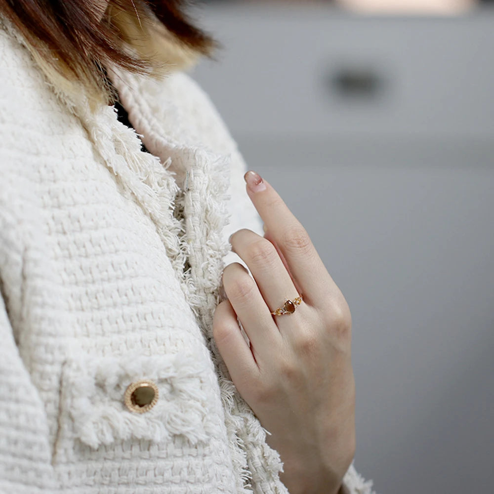 Emotional Custom Factory 925 Sterling Silver 14K Gold Plated Gem Gemstone Citrine White Topaz Hexagon Ring