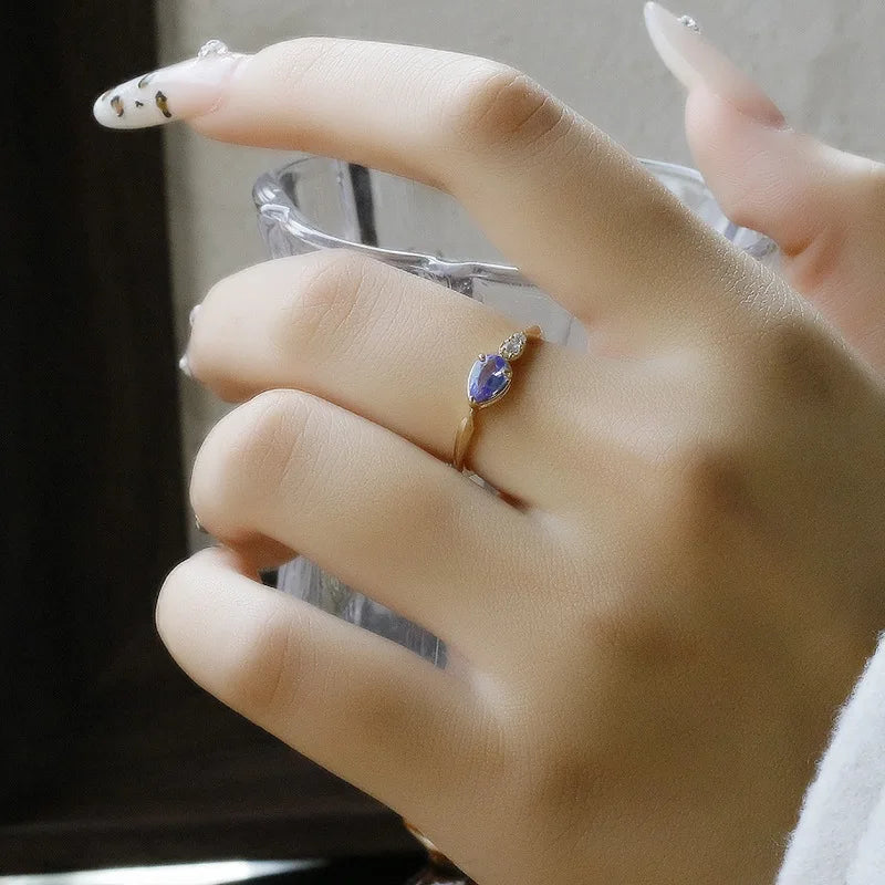 Emotional Factory 925 Sterling Silver 14K Gold Plated Gemstone Cz Zircon Saualpite Zoisite Drop Ring