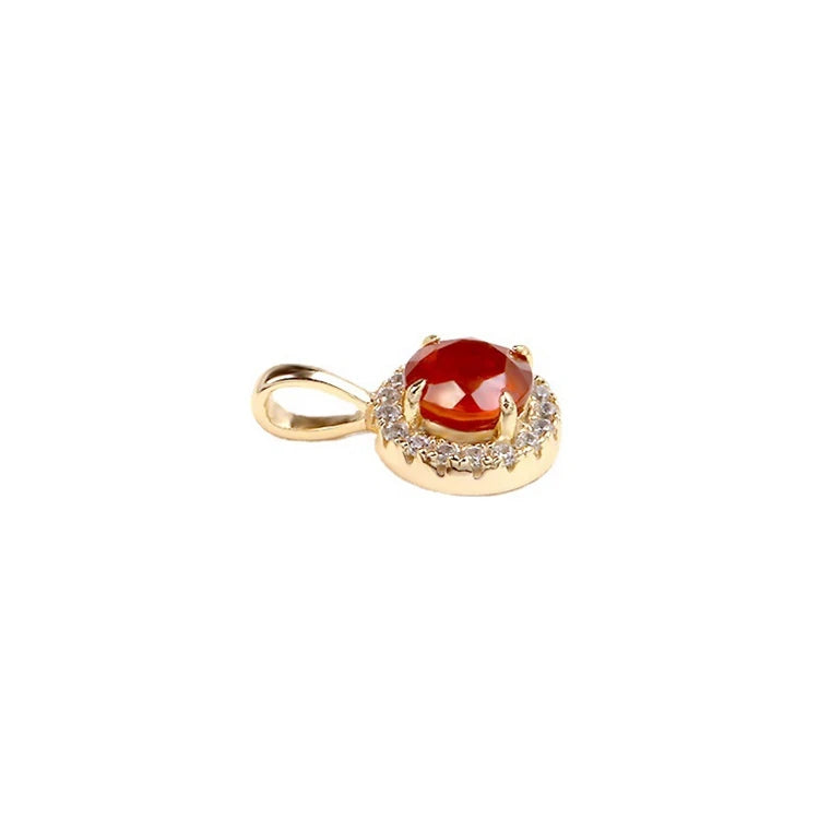 Emotional Factory 925 Sterling Silver 14K Gold Plated Gemstone Natural Red Garnet Pattern Zircon Pendant