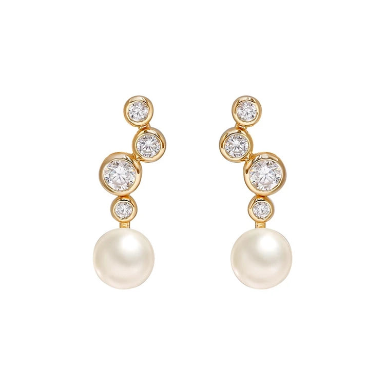 Emotional Factory 925 Sterling Silver 14K Gold Plated Gemstone Simplicity Pearls White Zircon Irregular Earrings