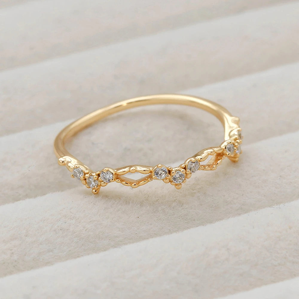 925 Sterling Silver 14K Gold Plated Gemstone Minimalist Vintage Zircon Crown Ring