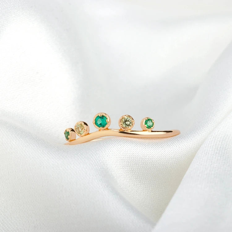 925 Sterling Silver 14K Gold Plated Blue Green Zircon Leaves Branches Ring