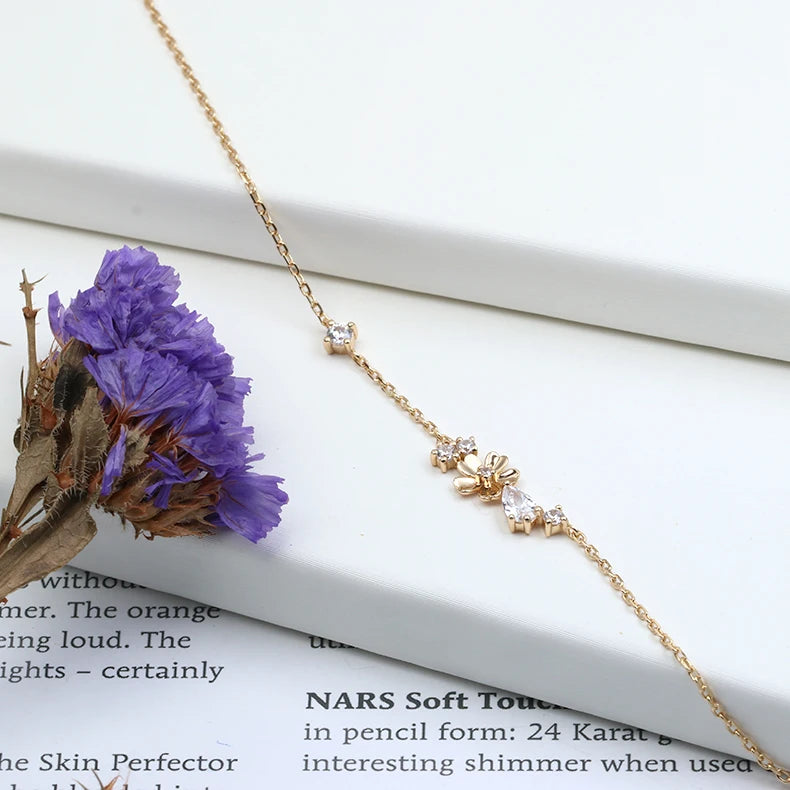 Emotional Pulseras De Plata Jewelry Fine Jewelry Stock 925 Sterling Silver 14K Gold Plated Gemstone Flower Zircon Bracelet