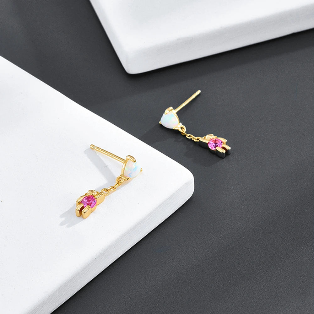Emotional Factory Jewelry 925 Sterling Silver 14k Gold Plated Gemstone Series Chain Opal Red Corundum Bear Small Earrings