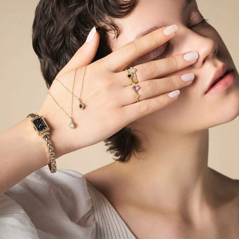 925 Sterling Silver 14K Gold Plated Gemstone Retro Geometric Circle Flower Aventurine Natural Australia Opal Necklace