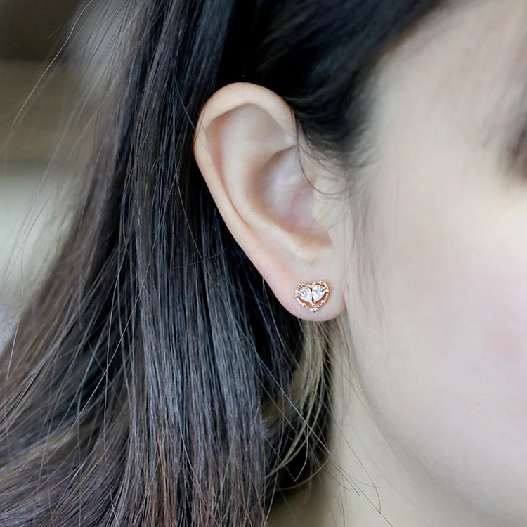 925 Sterling Silver 14K Gold Plated Gemstone Romantic Heart Shape Moissanite Engagement Proposal Earrings