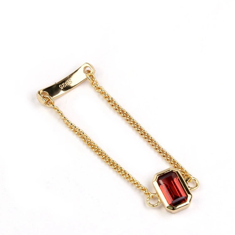 925 Sterling Silver 14K Gold Plated Gemstone Gem Natural Garnet Jewelry Chain Ring