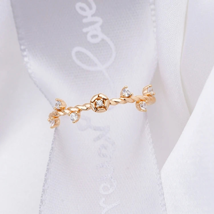 925 Sterling Silver 14K Gold Plated Fine Flower Rose Shape Ring Stacking Rings