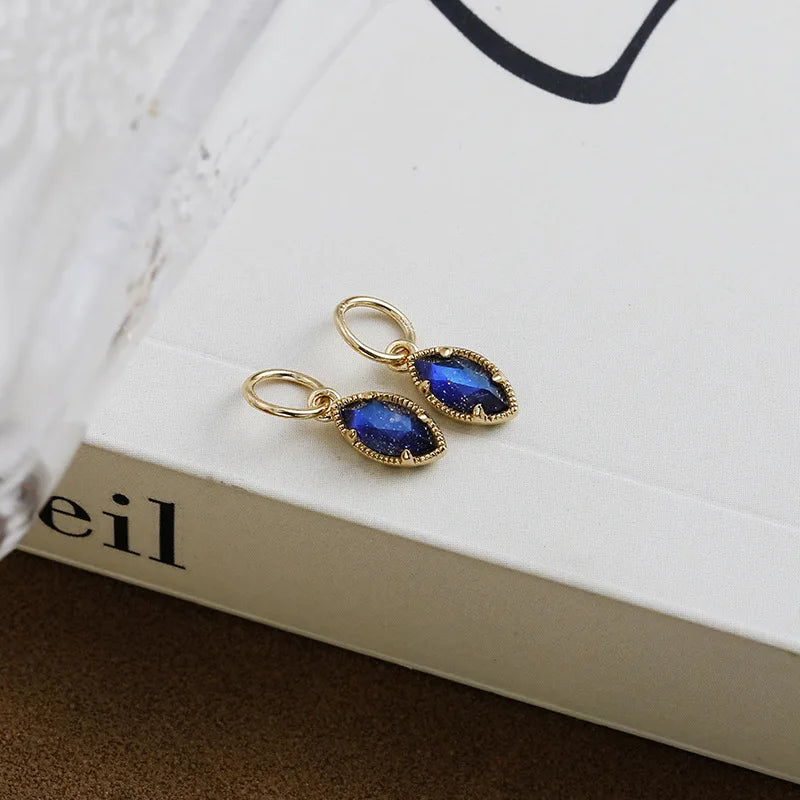 Emotional Factory 925 Sterling Silver 14K Gold Plated Gemstone Elegant Starry Sky Eyes Natural Blue Labradorite Earrings