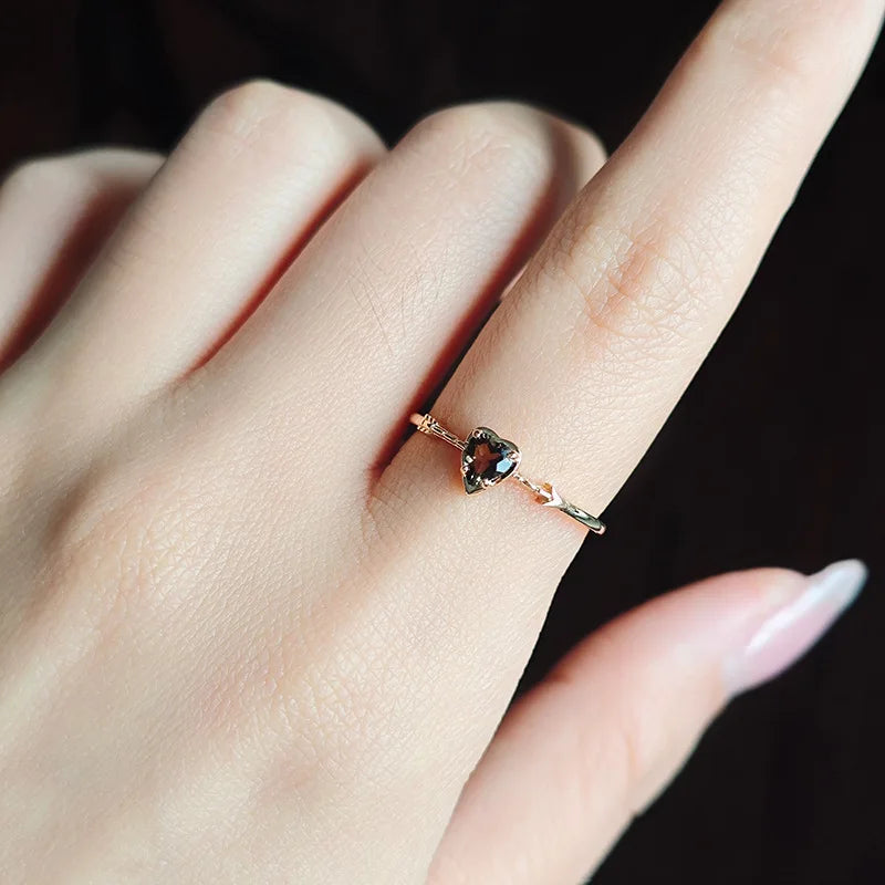 Emotional Factory 925 Sterling Silver 14K Gold Plated Gemstone Angel Heart Cloud Stacking Natural Smoky Quartz Ring