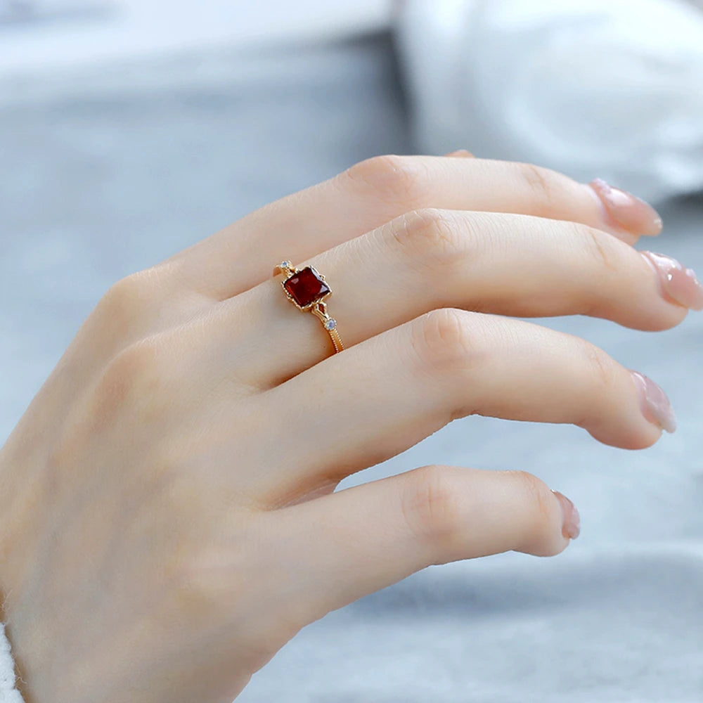 925 Sterling Silver 14K Gold Plated Gemstone Vintage Courtly Style Ring Opal  Artificial Amber Rings