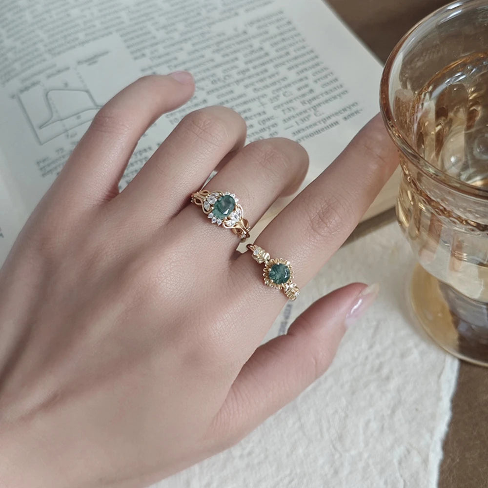 925 Sterling Silver Gemstone Fine Jewelry Rings Initial Gold Engagement Amethyst Peridot Tanzanite Ruby Malachite Ring Joyeria