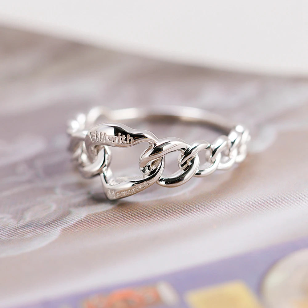 Emotional Factory 925 Sterling Silver 14K White Gold Plated Gemstone Irregular Chain Love Hollow Ring