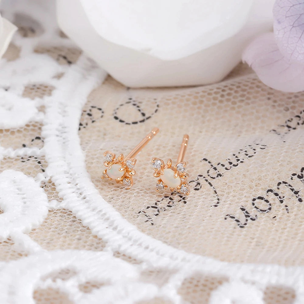 925 Sterling Silver 14K Gold Plated Gemstone Zircon Natural Simple Design Snowflake Australian Opal Earrings