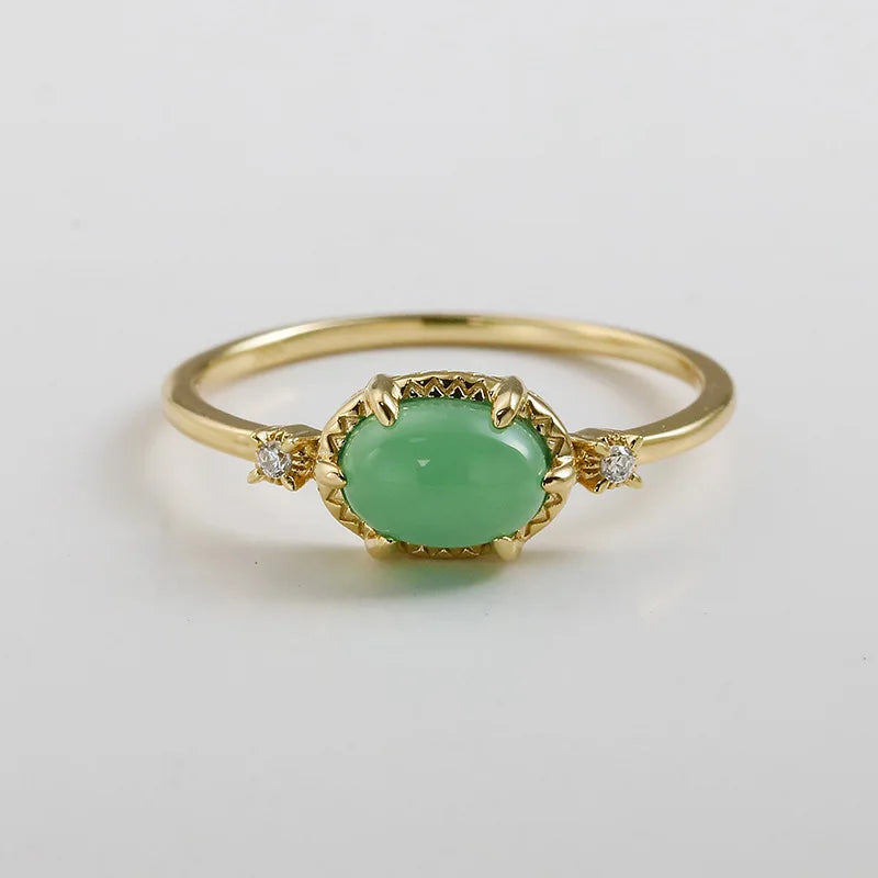Emotional Factory 925 Sterling Silver 14K Gold Plated Gemstone Retro Cz Zircon Sample Chrysoprase Ring