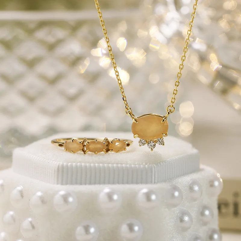 Emotional Factory 925 Sterling Silver 14K Gold Plated Gemstone Cz Zircon Sun Stone Small Fresh Orange Moonstone Ring