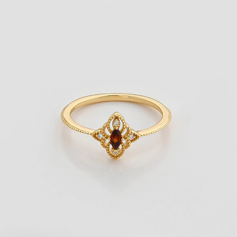 Gemstone Cz Zircon Hollow Red Garnet Ring
