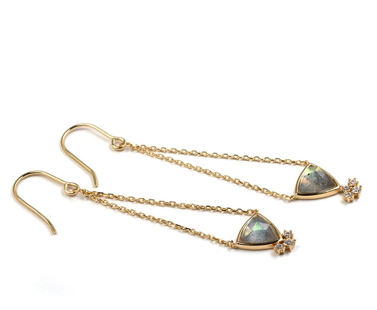 Emotional Factory 925 Sterling Silver 14K Gold Plated Gemstone Chain Labradorite Tassel Earrings
