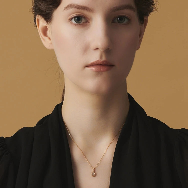 Emotional Factory 925 Sterling Silver 14K Gold Plated Gemstone Drop Zircon Labradorite Pendant Necklace