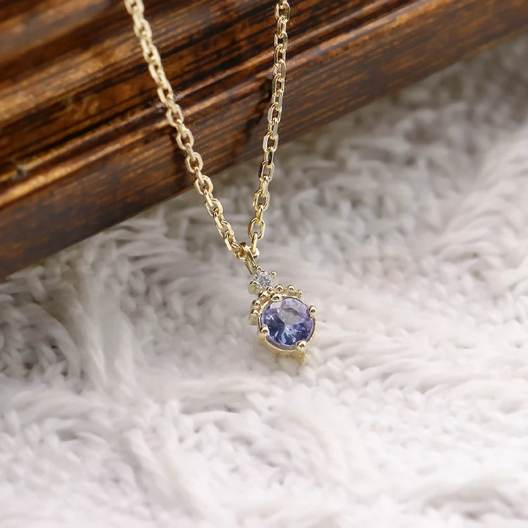 Emotional Factory 925 Sterling Silver 14K Gold Plated Gemstone Zircon Beaded Crown Tanzanite Necklace