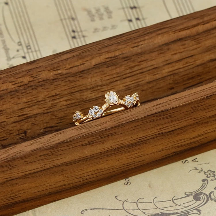 925 Sterling Silver 14K Gold Plated Flower Summer Drop Proposal Ring