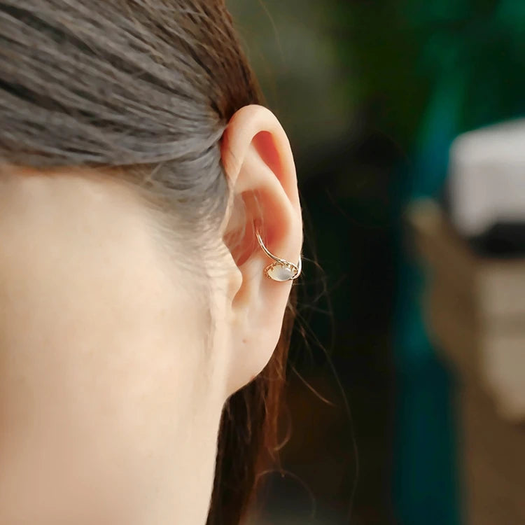 Emotional Factory 925 Sterling Silver 14K Gold Plated Gemstone White Shells Simplicity Ear Clips Earrings