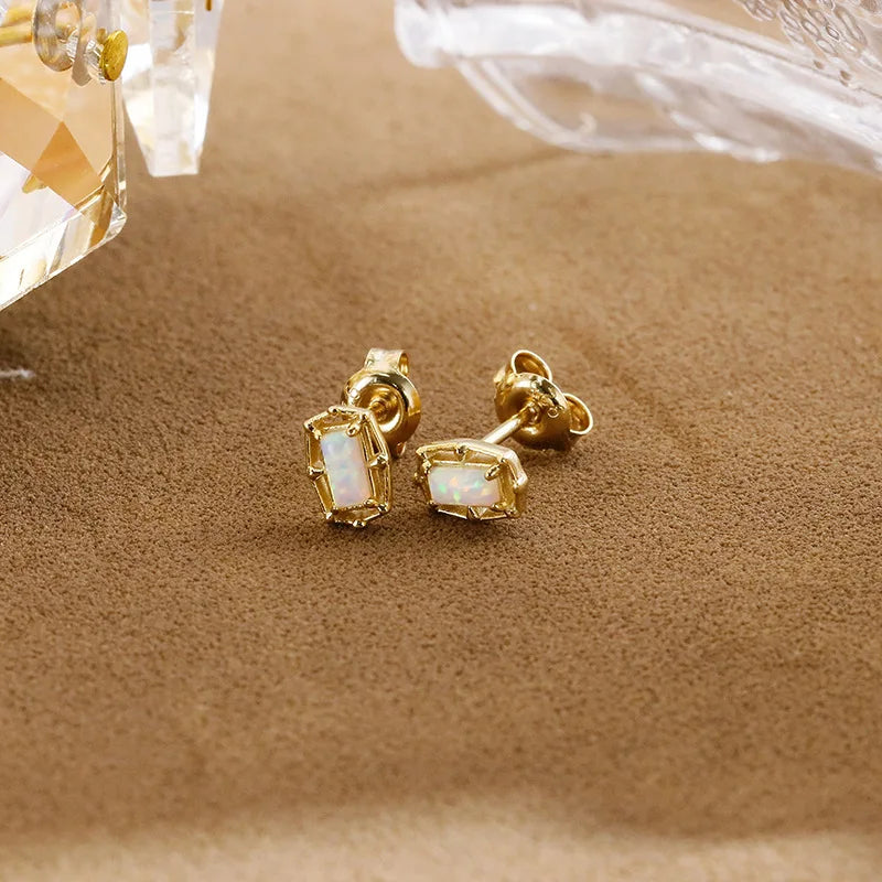 Emotional Factory 925 Sterling Silver 14K Gold Plated Gemstone Mini Geometric Flower Synthetic Opal Earrings