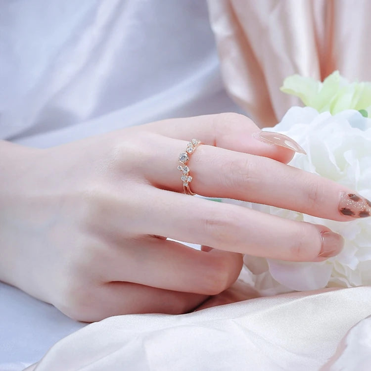 925 Sterling Silver 14K Gold Plated Zircon Combination Double Stack Star Ring