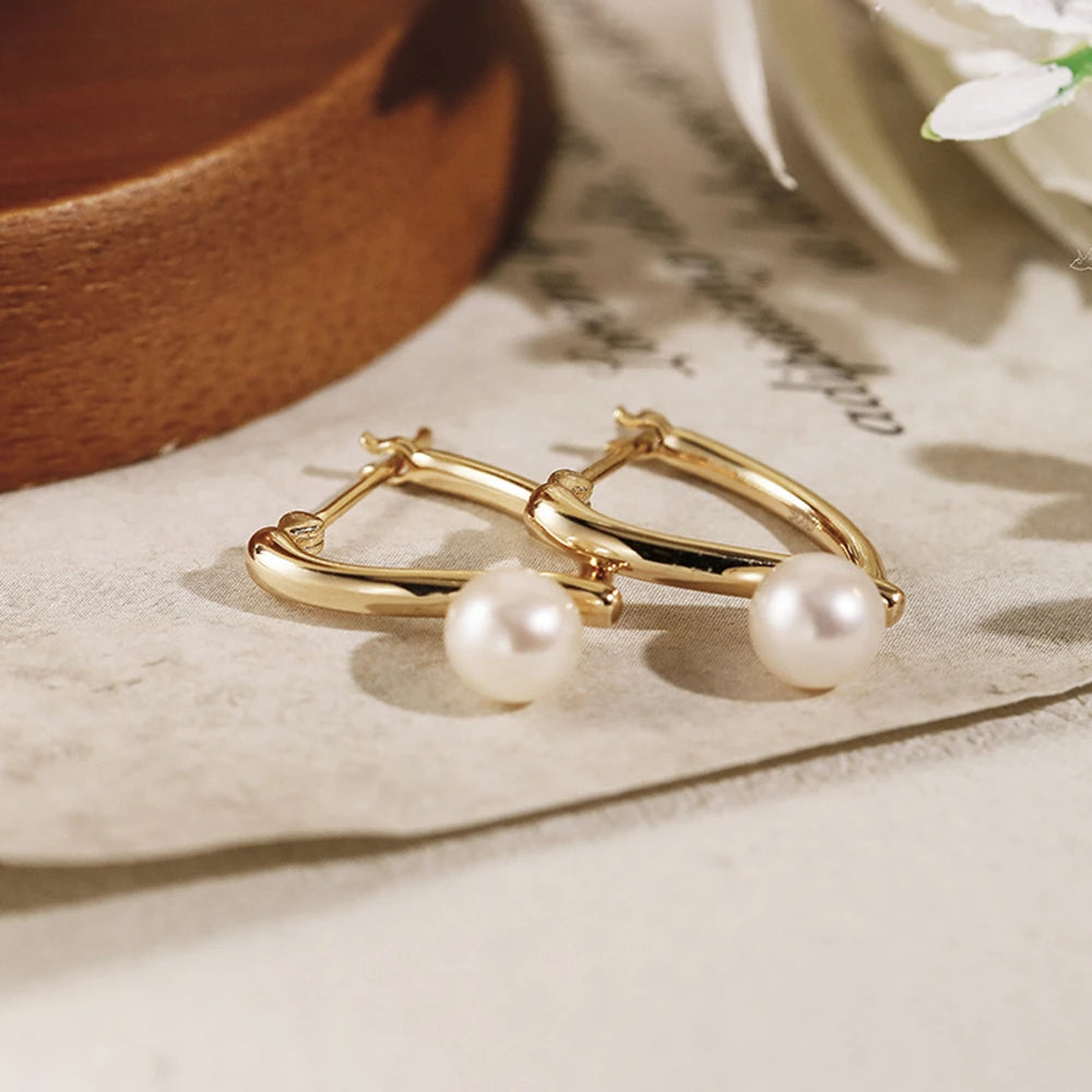 Emotional Factory 925 Sterling Silver 14K Gold Plated Gemstone V Shaped Freshwater Fashion Pearl Earrings