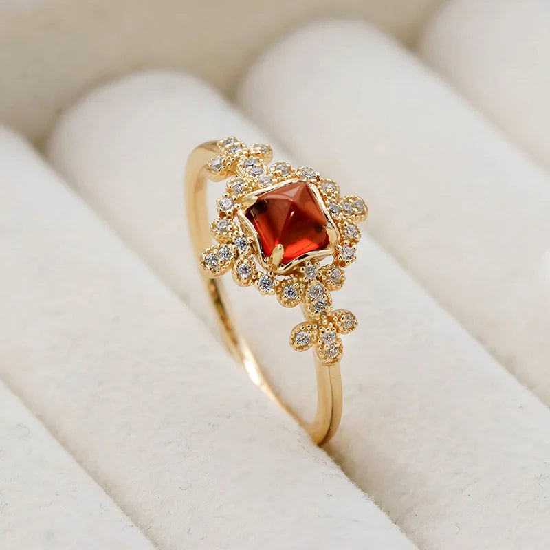 Red Garnet  Retro Style Pomegranate White Zirconium Ring S925 Silver Plating 14k Gold Fine Jewelry
