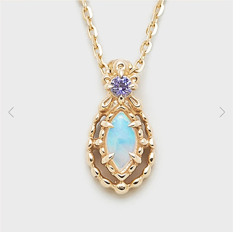 Emotional Factory 925 Sterling Silver 14K Gold Plated Gemstones Vintage Light Luxury Tanzanite Zirconia Opal Australia Necklace