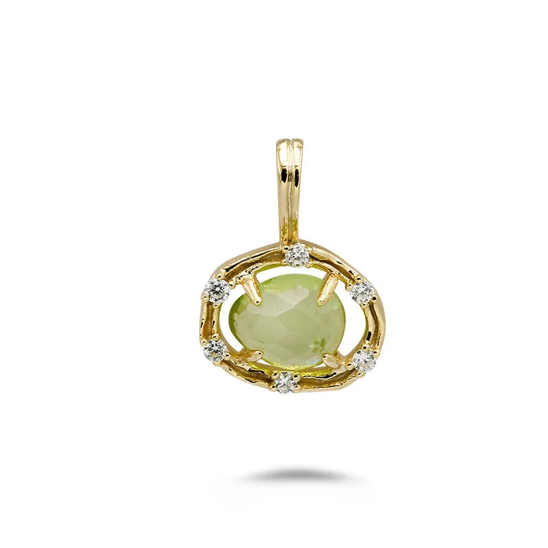 Emotional Factory 925 Sterling Silver 14K Gold Plated Gemstone Commuter Irregular Peridot White Zirconia Necklace