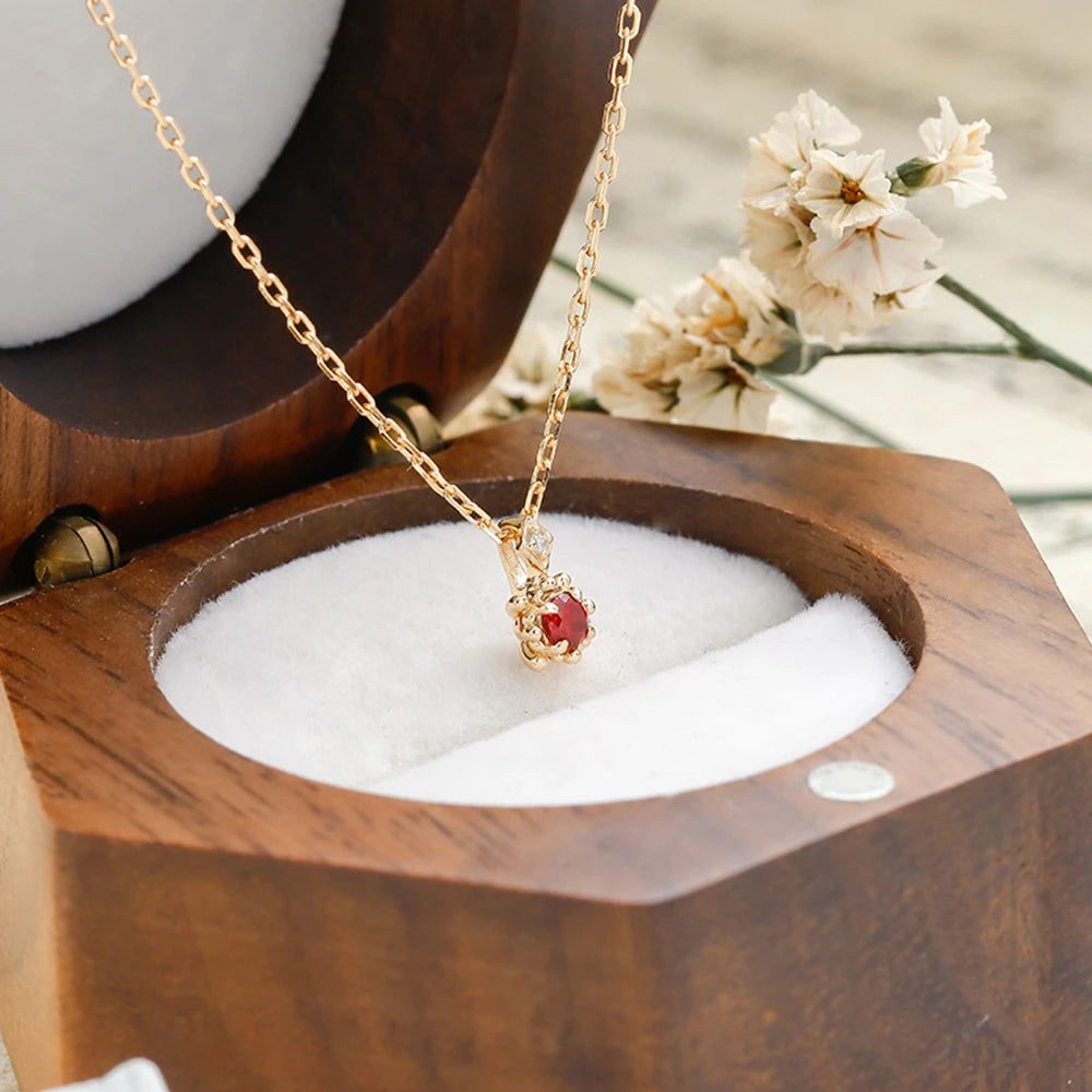 Emotional Factory 925 Sterling Silver 14K Gold Plated Gem Stone Gemstone Simplicity Single Round Stone Lab-Grown Ruby Necklace