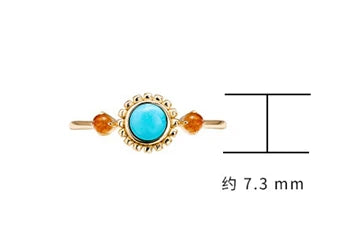 Emotional Factory 925 Sterling Silver 14K Gold Plated Gemstone Round Bead Flower Natural Turquoise Ring
