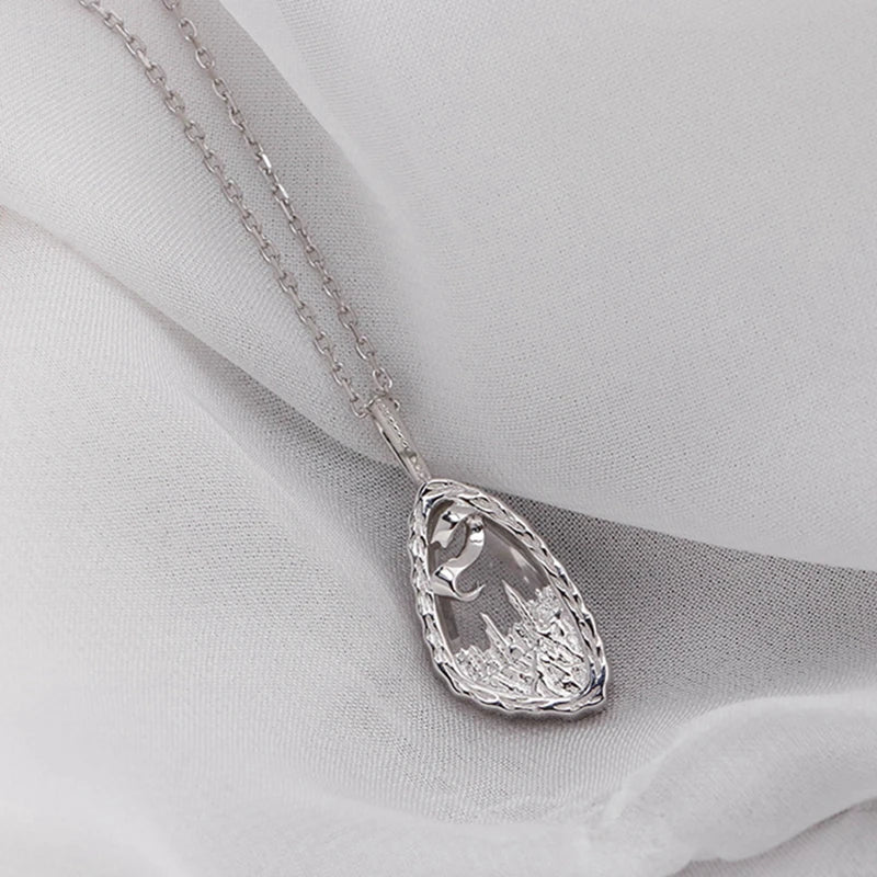 Emotional 925 Sterling Silver Gold Plated Gem Stone Gemstone Magic Academy Castle Geometric White Rock Crystal Pendant Necklace