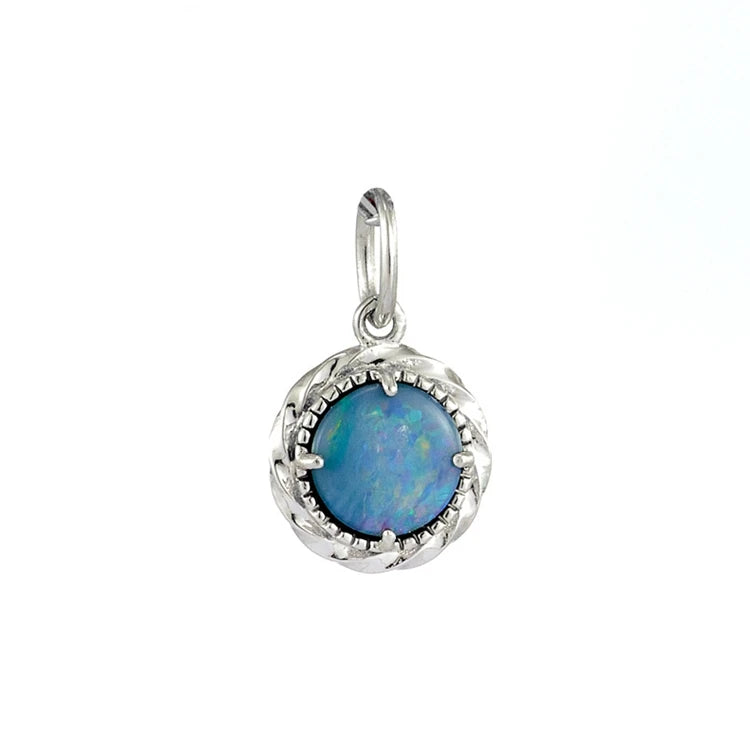 Emotional Factory 925 Sterling Silver 14K Gold Plated Gemstone Double Layer Disc Round Opal Pendant