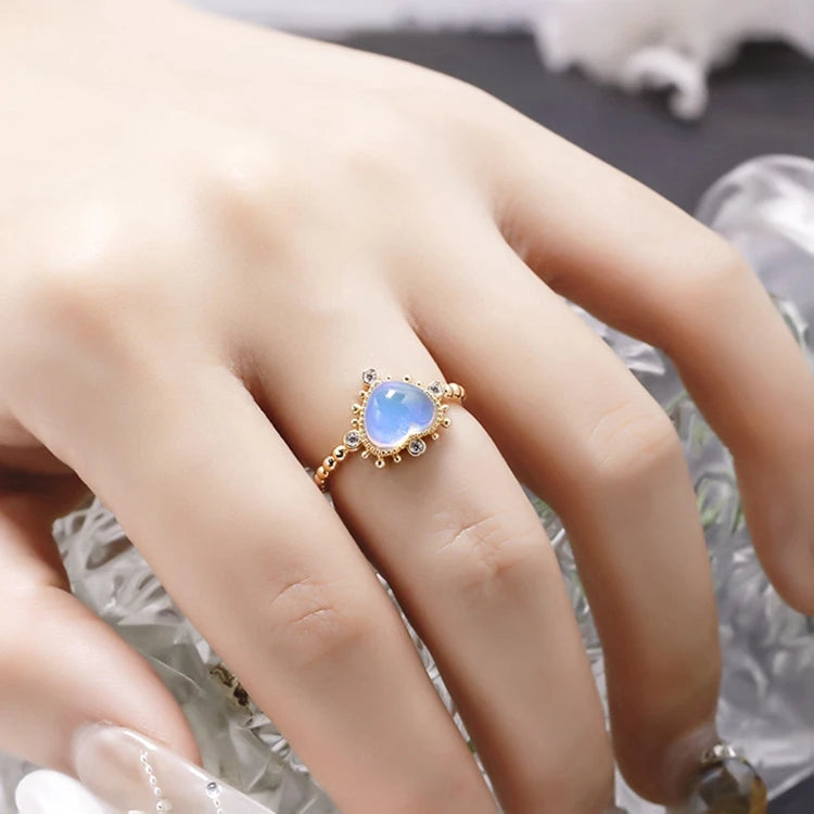 Emotional Factory 925 Sterling Silver 14K Gold Plated Gem Stone Gemstone Sweet Princess Heart Opal Ring