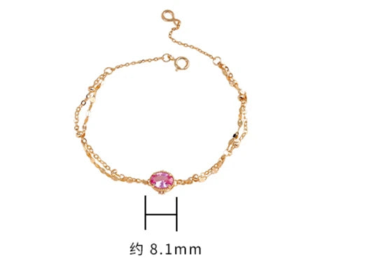 Bijoux Pour Femme 925 Sterling Silver 14K Gold Plated Gemstone Double-Layer Chain Pink Red Corundum Bracelet
