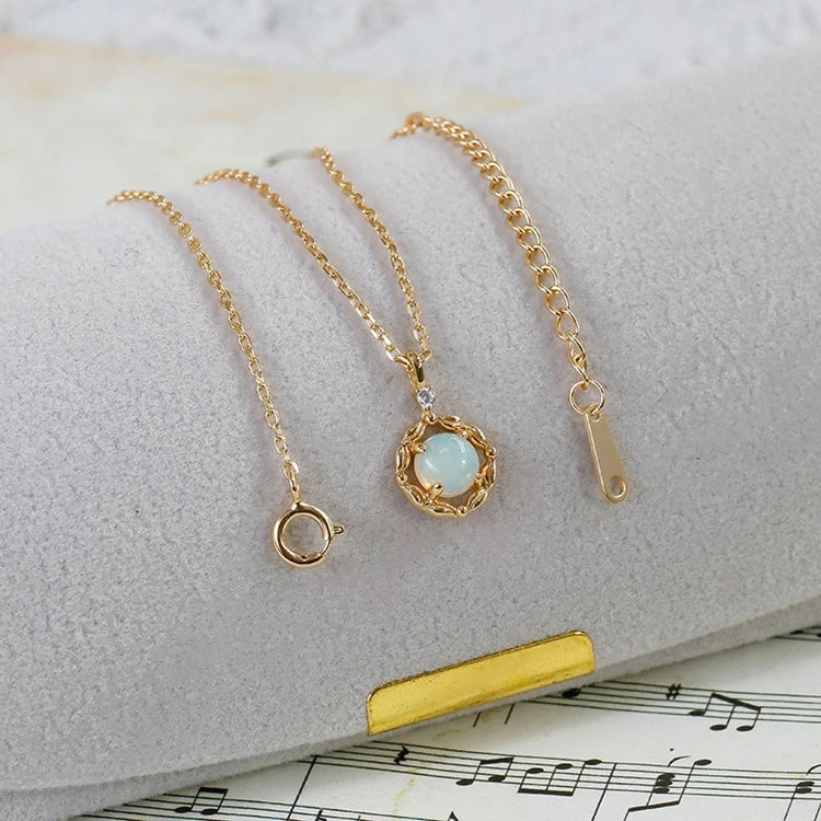 Emotional Factory 925 Sterling Silver 14K Gold Plated Gemstone Vintage Stripes Hollow African Opal Necklace With Natural Stone