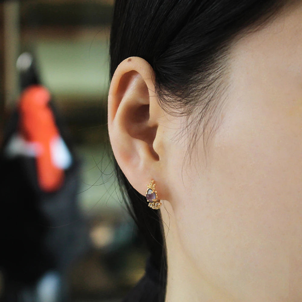 Emotional Factory 925 Sterling Silver 14K Gold Plated Gemstones Natural Cordierite Zircon Labradorite Stud Earrings for Women